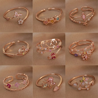 Anillo Abierto de Estilo Europeo Americano con Microincrustaciones de Circonita, Diseño Geométrico, Ajustable, Joyería de Mano, Material de Cobre, Compromiso