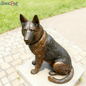 Tuindecoratie Antiek Messing Dierenambacht Levensgrote Zittende Kunst Gegoten Metalen Koperen Hond Sculptuur Bronzen Duitse Herder Standbeeld - Product Image 6