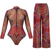 Setelan Baju Renang Wanita Desainer STOCK dan Celana Panjang Dua Potong, Baju Renang Lengan Panjang untuk Surfing, Ukuran Besar, Pakaian Pantai XS-2XL