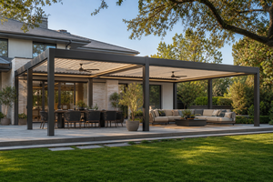 Pérgola moderna RKOVE RK-C3 4*6 con techo de lamas motorizadas, luz LED y ventilador de techo, gazebo de jardín para patio. - Product Image 6