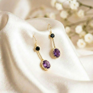 Amethyst Gemstone <b>Earrings</b> with Black Obsidian Accents Featuring Elegant Dangle Drop Style in Silver or Gold Filled <b>Fine</b> <b>Earring</b> - Product Image 6