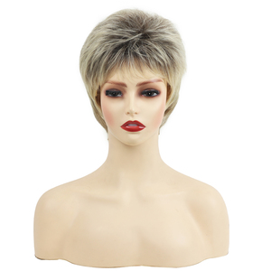 Aishili – Perruques courtes ombrées blondes style pixie avec <span class=keywords><strong>frange</strong></span>, perruque synthétique droite dégradée blonde mélangée pour femmes blanches – Vente en gros - Product Image 2
