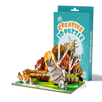 Kit de Modélisme 3D en Bois Diorama Raton Laveur Scène Forêt d'Automne Superposée Bricolage Artisanat Éducatif Décoration de Bureau Cadeau
