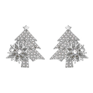 Christmas Tree Stud Earrings Sparkling Zircon Accent Women Fashion Jewelry Holiday Party Wear Gift - Product Image 1