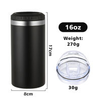 Gobelet isotherme personnalisé en acier inoxydable à double paroi de 16 oz, 4-en-1, pour refroidisseur de bouteilles et canettes de bière de 12 oz avec double couvercle