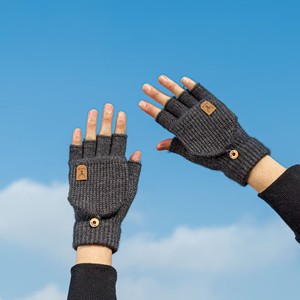 Deer Antler Brand Men's <b>Wool</b> Knitted <b>Fingerless</b> <b>Gloves</b> Warm Touchscreen Compatible Half-Finger Elastic For Autumn Winter - Product Image 3