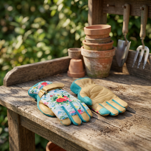 Guantes de Trabajo de Cuero con Estampado Floral JNA GROUP, Muñequera Ajustable, Puntas de Dedos Texturizadas Antideslizantes, Seguridad de Uso General, 4 Mil - Product Image 3