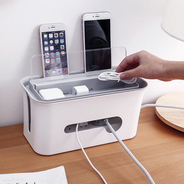 Power Cord Cable Charger Socket Storage Box Power Line Storage Organizer Box Under Desk Plastic Cable Box Organizer