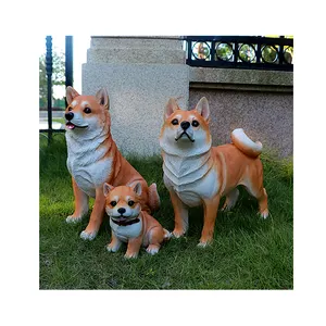 卸売動物ガーデン装飾樹脂犬彫刻カスタムデザインポリレジン柴犬犬像