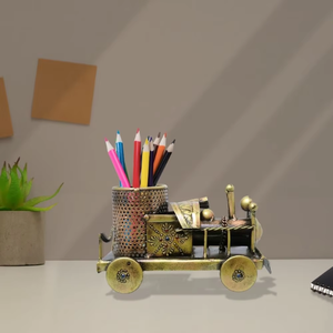 Best Quality Antique Railway <b>Engine</b> Gold Iron Pen <b>Stand</b> Classic Lightweight Round Tabletop Pen Holder Stylish Desk Showpiece - Product Image 4