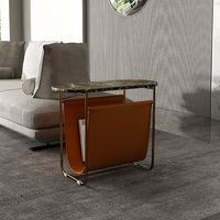 Table basse moderne minimaliste avec plateau en marbre et structure en acier inoxydable, avec espace de rangement, meubles de salon, table d'appoint