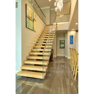 CBMmart Australian Flutuante Escadas Retas Passos De Madeira Abrir Riser Escada Mono Stringer Escadas Interior Escada projetos
