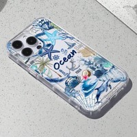 Coque de téléphone antichoc tendance Série Océan pour iPhone 16 15 17 Air Pro Max, motif personnalisable, coque arrière transparente