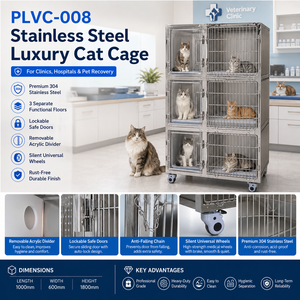 Jaula <span class=keywords><strong>de</strong></span> Acero Inoxidable <span class=keywords><strong>de</strong></span> Lujo PLVC-008 para Hospitales Veterinarios, Clínicas Veterinarias y <span class=keywords><strong>Centros</strong></span> <span class=keywords><strong>de</strong></span> Alojamiento para Gatos - Product Image 2