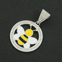 Collier unisexe Hip Hop Bling avec pendentif abeille de dessin animé, pendentif abeille creuse en zircon étincelant avec chaîne cubaine glacée