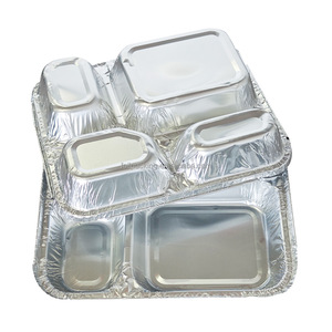 4 ngăn dùng một lần nhôm lá mỏng container nhôm lá mỏng khay thức ăn dùng một lần nhôm lá mỏng Pan hộp đựng thức ăn với nắp - Product Image 4