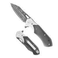 Klappmesser mit Rahmenverschluss, Kugellager, Damaszener Stahlklinge, für Outdoor, EDC, Camping und taktische Zwecke, mit Stahlkopf und Ebenholzgriff