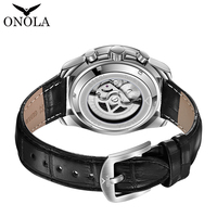 Montre mécanique de sport de luxe ONOLA 6835 avec bracelet en cuir, logo personnalisé, chronographe automatique étanche et calendrier