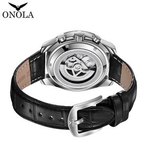 ONOLA 6835 Luxury Sport Mechanical Watch with Leather Strap Customized Logo Waterproof <strong>Automatic</strong> <strong>Chronograph</strong> &amp; Calendar - Product Image 6
