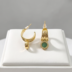 Luxury jewelry chryso chalcedony <b>hoop</b> <b>earring</b> <b>solid</b> brass 18k gold plated designer texture minimalist chunky gemstone ear <b>hoops</b> - Product Image 6