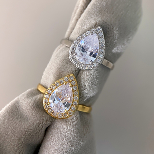 Pear Shape Zircon Brass Gemstone Engagement <b>Ring</b> <b>Set</b> with Zirconia 18K <b>Gold</b> & Rhodium Plated for Women Party & Anniversary - Product Image 3