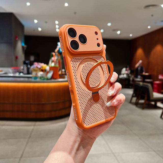 Mesh Breathable Magnetic Stand Phone Case for iPhone 17 Pro Max 13 14 15 16 Plus Heat Dissipation Shockproof Protector Cover