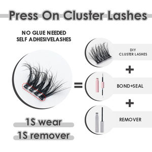 Cils en grappes autocollants réutilisables en cheveux synthétiques imperméables Lazygirl, bande transparente invisible, logo personnalisé, <span class=keywords><strong>effet</strong></span> 3D - Product Image 5