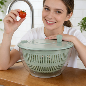 Pengering Salad Plastik Kompak dengan Pegangan Pembuang Air, Mudah Digunakan, Pencuci Sayuran untuk Dapur Kecil - Product Image 1