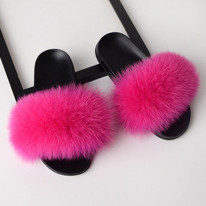 Pantoufles en fourrure pour femmes en gros, logo personnalisé, claquettes en vraie fourrure de renard, pantoufles à une bride très belles pour femmes - Product Image 2