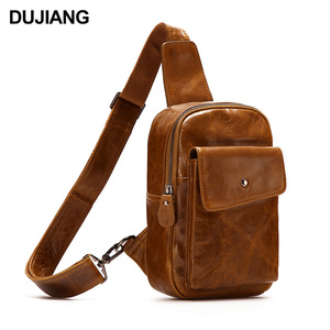 Dujiang Men's Chest <b>Bag</b> Genuine Leather Crossbody <b>Bag</b> Large Capacity Oil Waxed Shoulder <b>Bag</b> Everyday Use - Product Image 5