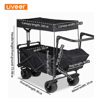 Chariot pliable à quatre roues en tissu Oxford 600D, largeur 59 cm, hauteur de poignée réglable, intérieur spacieux pour le camping et la plage