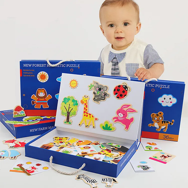 Spielzeug Kinder Kinder Hot Selling Kinder Magnet puzzle Box verpackt Wald Nutztiere DIY Baby Intelligenz Entwicklung Spielzeug