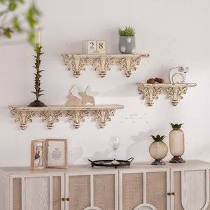 Estante de Pared Clásico Europeo con Relieve, 81x15x17.3cm, Rectangular, Decorativo para Sala de Estar - Product Image 1