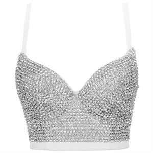 Débardeur Camisole Perlé pour Femme, Vêtement d'extérieur Transparent avec Détails Strass, Haut Corset Dos Nu Tendance - Product Image 2