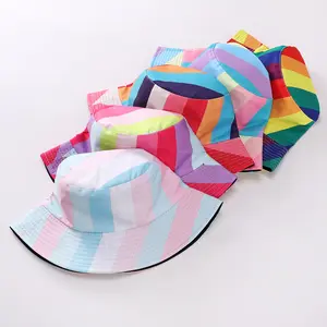 4 Seasons 5 Colors Adult Sun Uv Protection Rainbow Stripe Gay Pride Cotton Bucket Hat