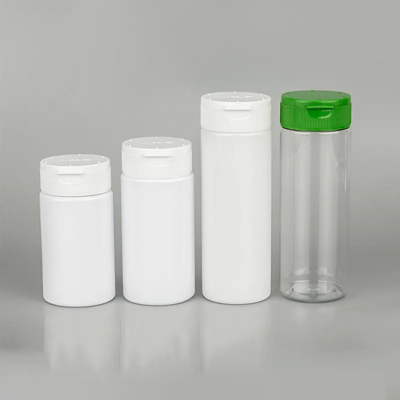 Botol plastik berpori 120ml 150ml 200ml kustom botol bumbu hewan peliharaan kelas makanan dengan tutup lipat