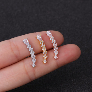 Boucles d'oreilles clous en acier inoxydable 316L, motif nœud papillon, zircon cubique, hypoallergéniques, pour <span class=keywords><strong>piercing</strong></span> hélix, bijoux pour femmes, 0,8*6 mm - Product Image 1