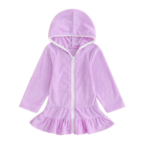 Copricostume da Bagno per Bambine in Spugna con Zip, Accappatoio da <span class=keywords><strong>Piscina</strong></span> e Spiaggia, Personalizzabile con Basso MOQ - Product Image 3