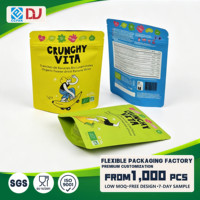 Sachet d'emballage écologique jaune et bleu pour snacks de bananes séchées bio, sac refermable à fermeture éclair pour fruits sains