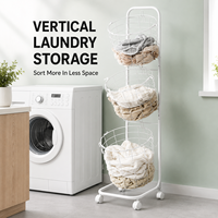 Chariot de rangement à roulettes pour linge, panier à linge détachable en fer forgé pour la maison et la salle de bain
