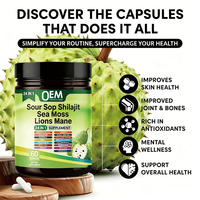Capsules de Graviola (Soursop) OEM avec Ashwagandha, véganes, gingembre, miel de Manuka, Shilajit, mousse marine, crinière de lion, supplément de curcuma