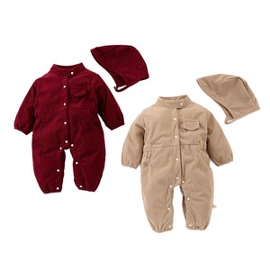 Angou Winter Plain Long Sleeve Baby Bodysuit Pur Cotton Boy Girl's Hooded Barboteuses Salopette Baby Onesies Whit Hat - Product Image 6