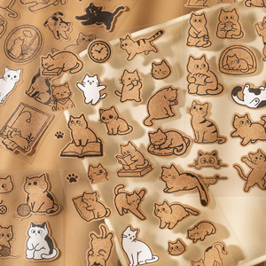 2 feuilles/paquet Autocollants chat tamponnables Mignons motifs de dessins animés Adorables pour carnets, cartes, décorations DIY et collages - Product Image 1