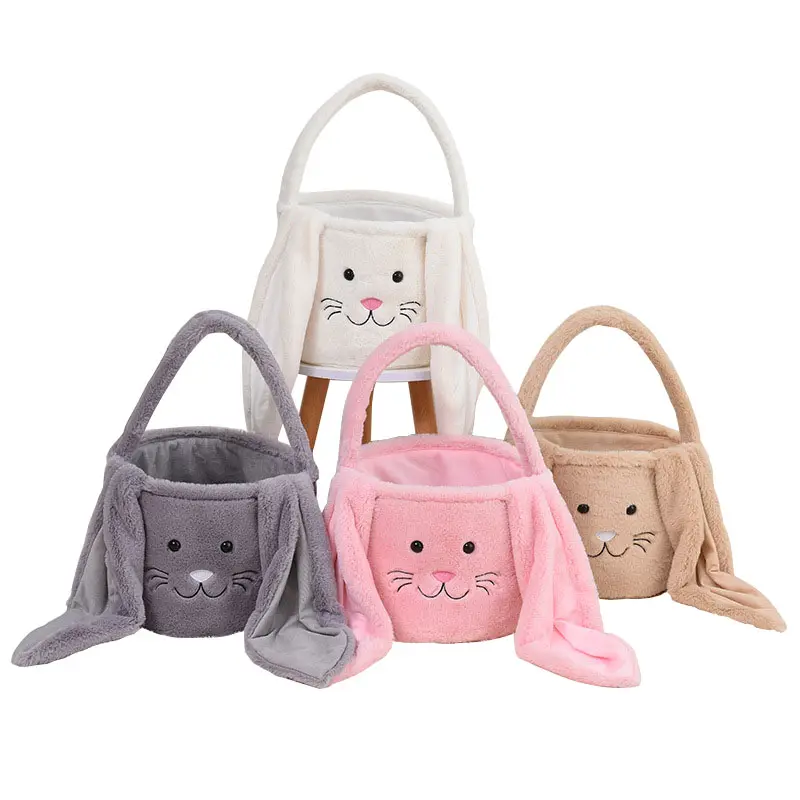 Sweet Easter Bunny Tote Bags Fake Fur Gift Plush Rabbit Long Ear Basket Bags Easter Party Decor