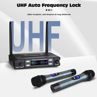 Sistem Mikrofon Nirkabel Genggam Ganda Profesional UHF, Mikrofon Plug and Play Jangkauan 80m untuk Pidato Karaoke Pesta Rumah, Grosir