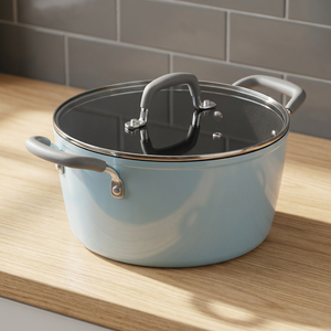 Modern Round Enamel Casserole <b>Pot</b> with Glass <b>Lid</b> and stainless steel bottom - Product Image 3