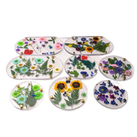 Sous-verre décoratif en acrylique pour tasses à fleurs pressées, sous-verre rond en cristal transparent pour boissons