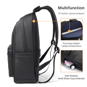 Customised New Unisex Durable Travel Waterproof PU Leather Laptop <b>Backpack</b> Zipper Polyester Student <b>Backpacks</b> - Product Image 3