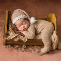 Mohair Nouveau-né Photographie Chapeau Pieds Barboteuse Tricoté à la Main Animal Jumpsuit Cartoon Figure Costume Bébé Photo Shooting Outfit