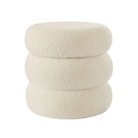 1688 Pouf ottoman confortable en velours de 30 cm de hauteur, couleur crème, pour rangement domestique et de cuisine, et comme pouf de salon pour la tenue des maquillages et les séances prolongées